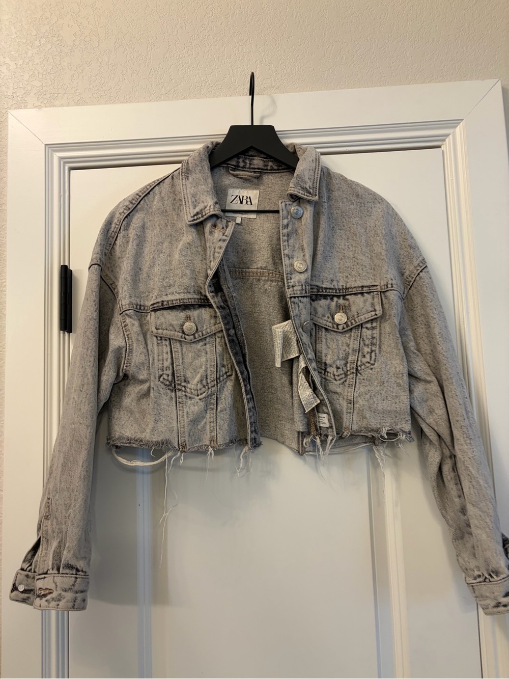 Zara Cropped Acid-Wash Gray Denim Jacket